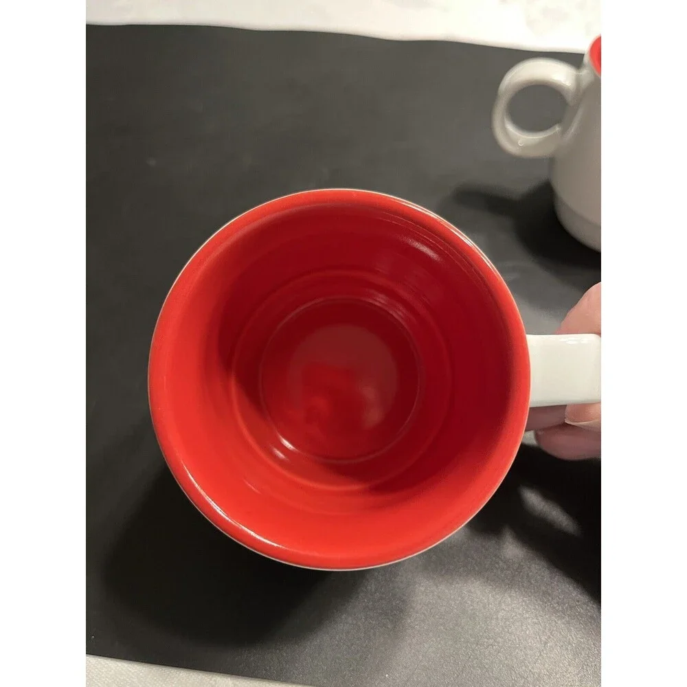 Set of 6 Crate & Barrel Stoneware Red White Stackable Coffee Mug Cups
